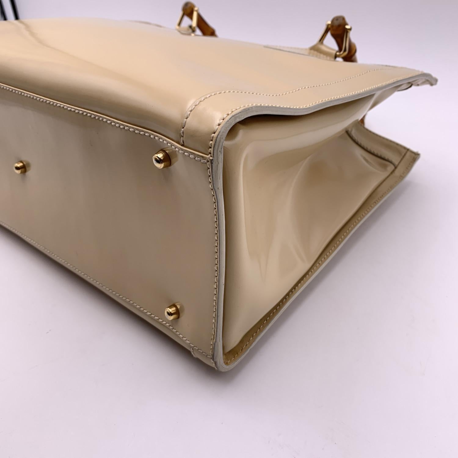 Gucci Vintage Beige Patent Leather Bamboo Princess Diana Tote Bag 4