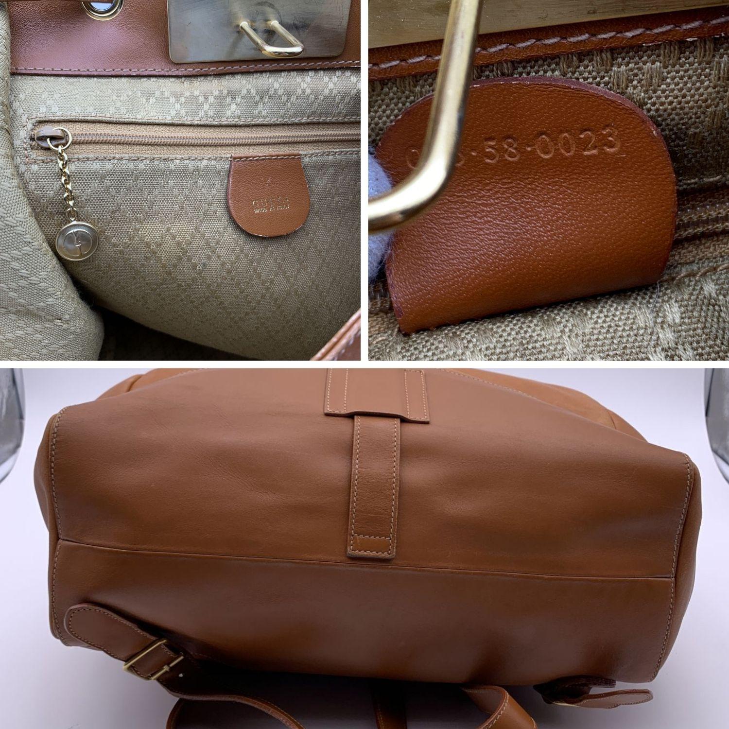 Women's Gucci Vintage Beige Tan Leather Drawstring Backpack Shoulder Bag