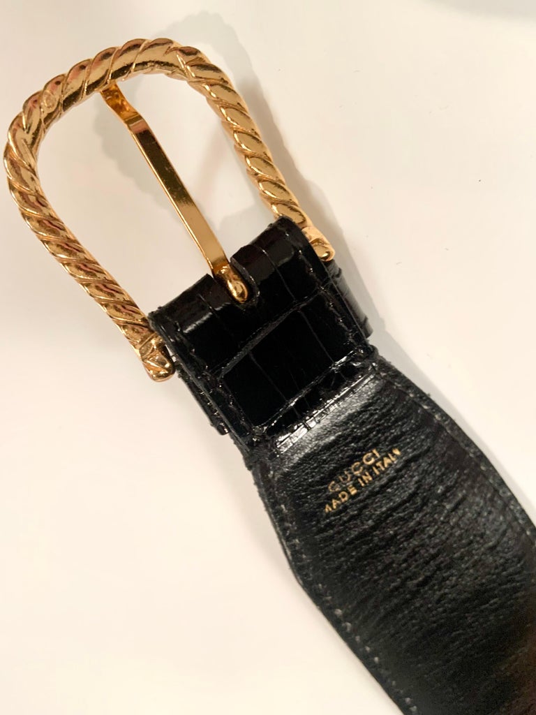 Gucci Vintage Black Alligator Belt Gold Toned Rope Twist  display picture 2