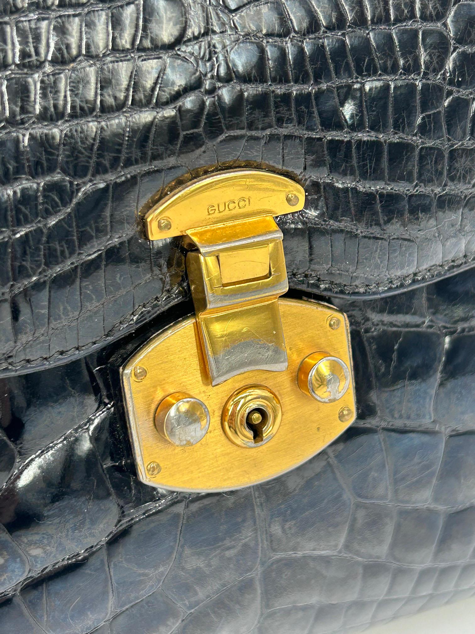 Gucci Vintage Schwarz Alligator Kelly Tasche c1970s 2