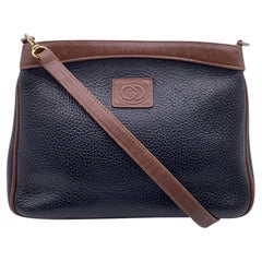 Gucci Vintage Black and Brown Leather Messenger Shoulder Bag