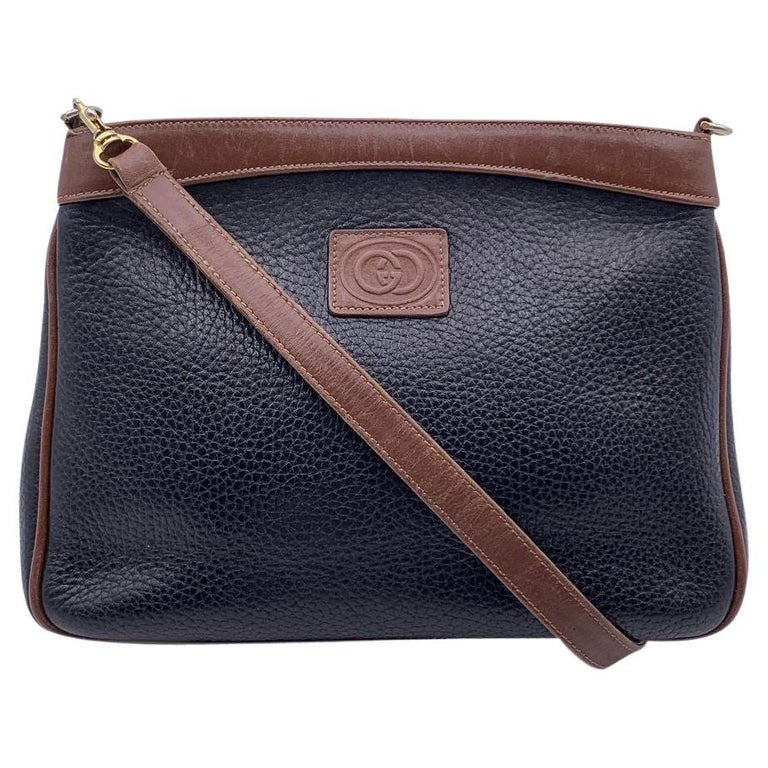 Gucci Vintage Black and Brown Leather Messenger Shoulder Bag For Sale ...