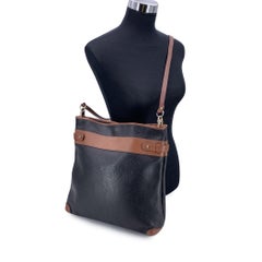 Gucci Vintage Black and Brown Leather Shoulder Bucket Tote Bag