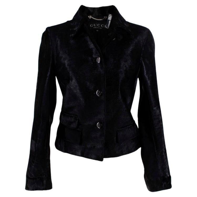 Gucci Vintage Black Calf Hair Cropped Jacket For Sale at 1stDibs