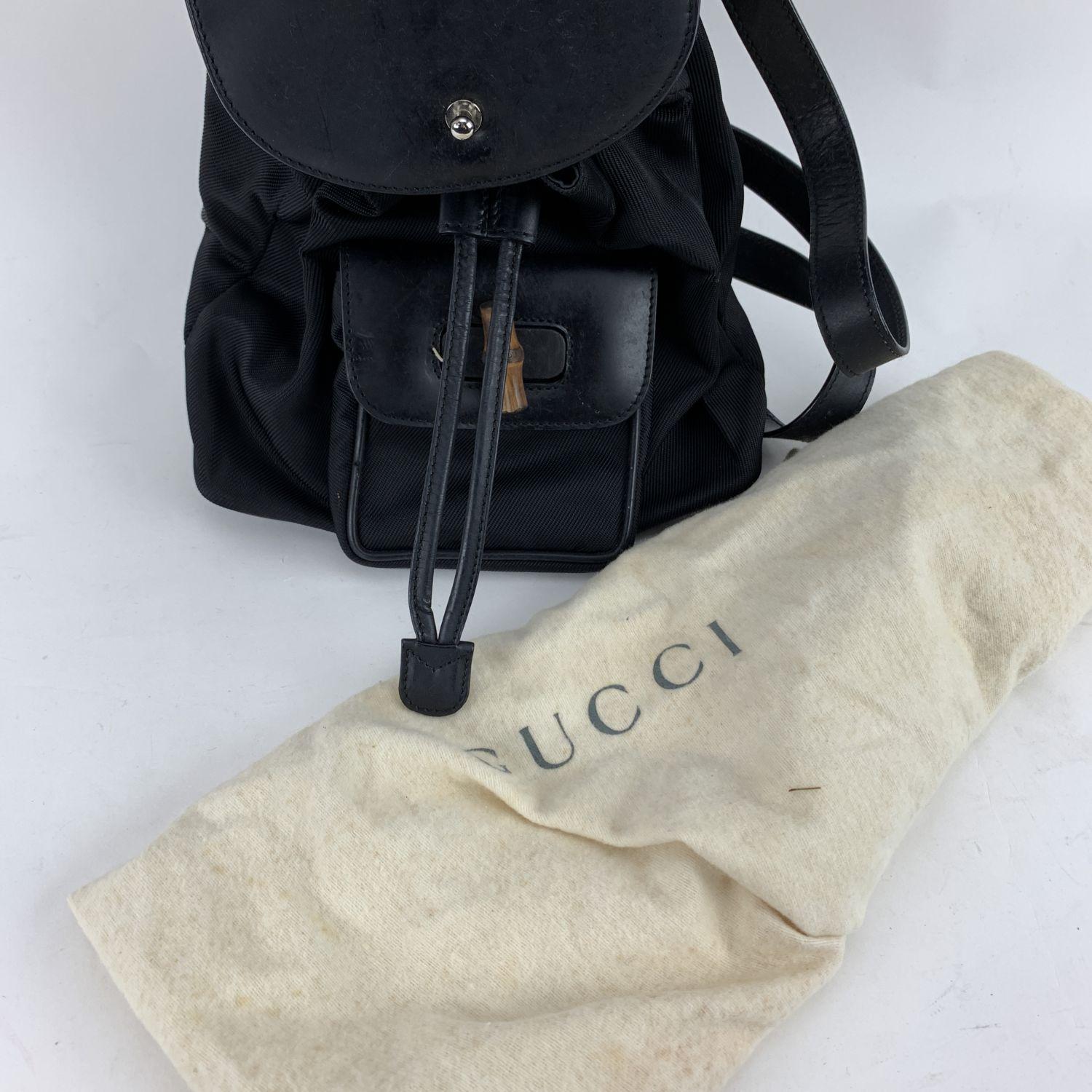 Women's or Men's Gucci Vintage Black Canvas Small Bamboo Backpack Shoulder Bag