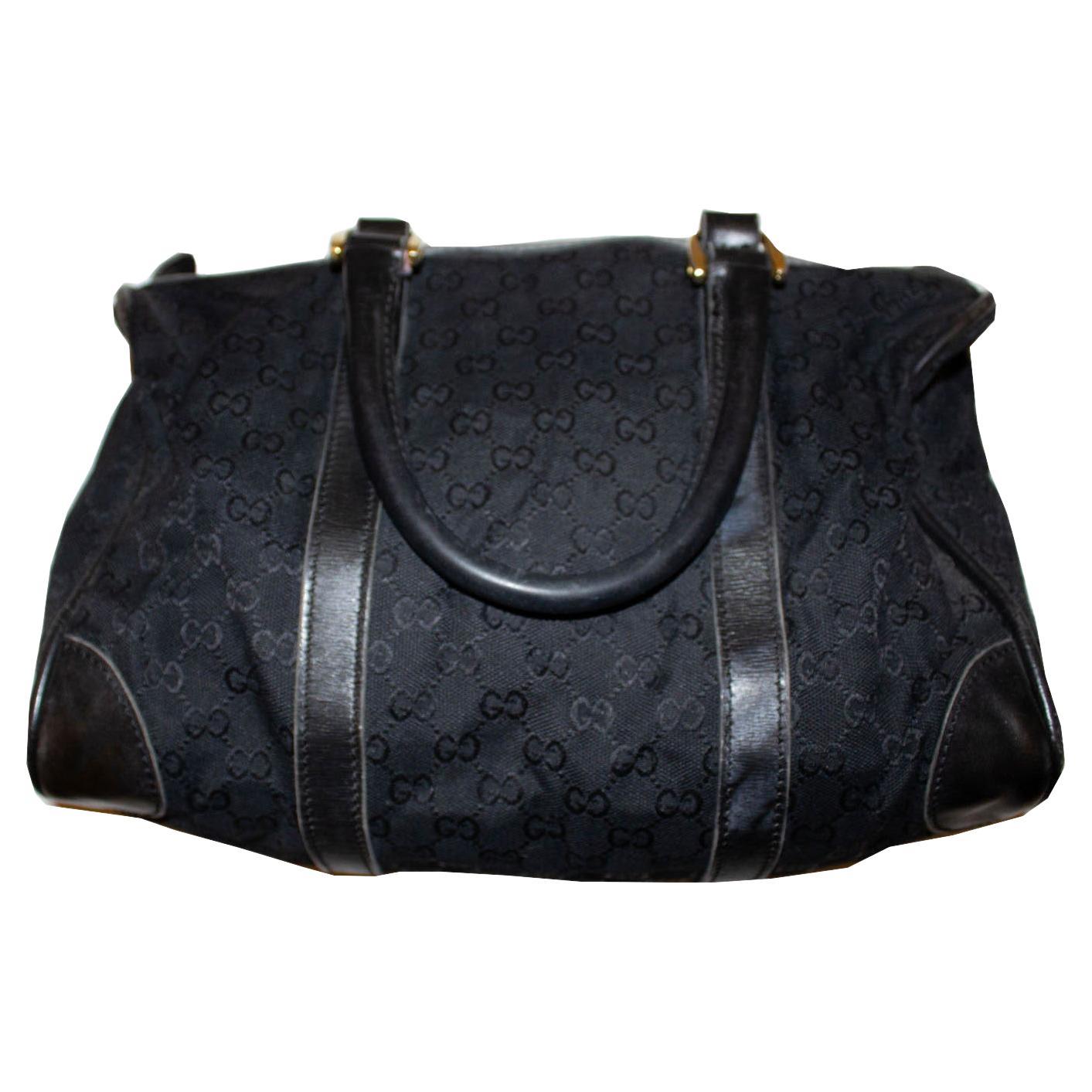 Gucci  Vintage Black Fabric Barrell Bag For Sale
