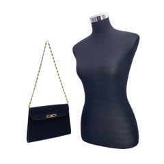 Gucci Vintage Black Fabric with Gold Chain Evening Shoulder Bag