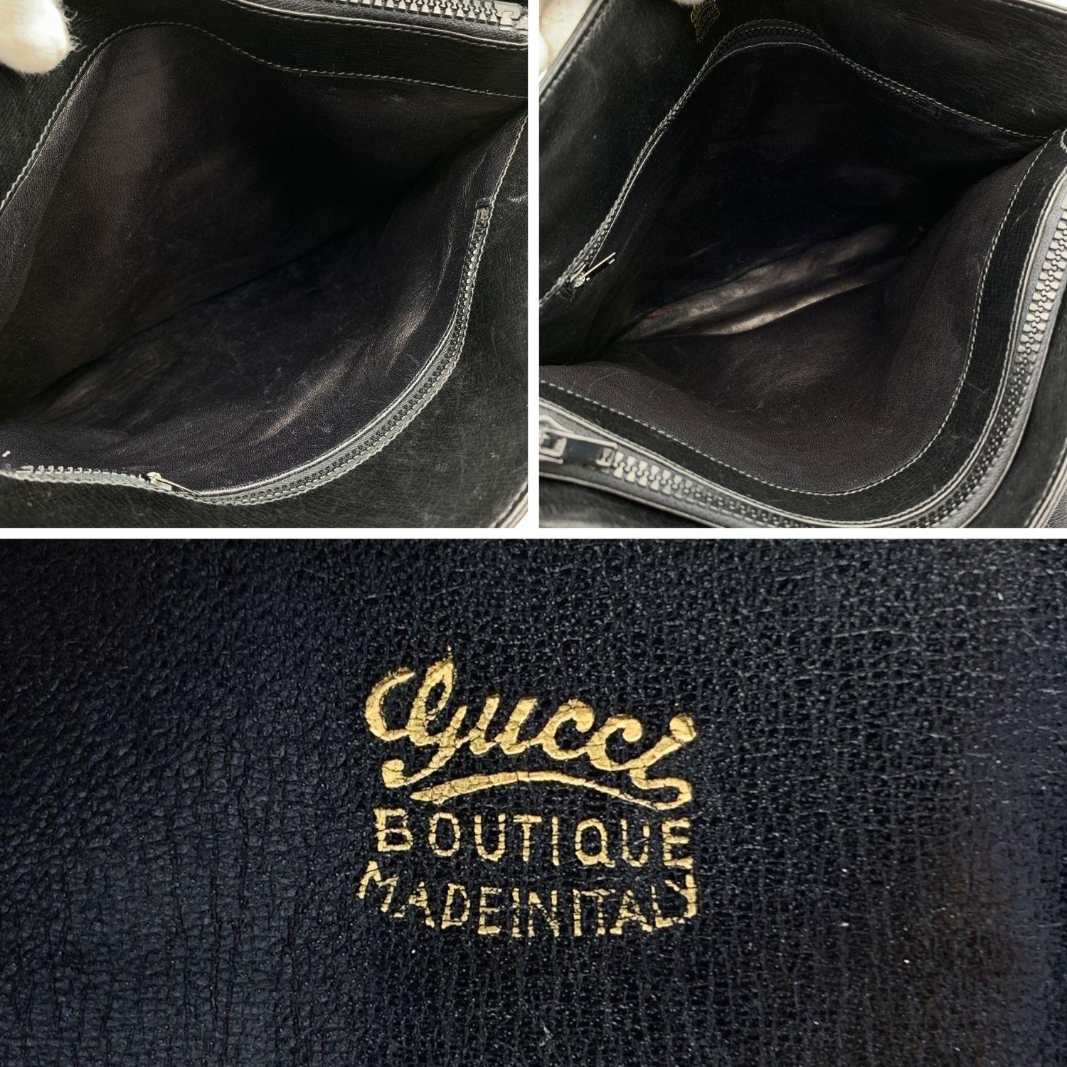 Gucci Vintage Black GG Monogram Canvas Tote Bag with Stripes In Good Condition In Rome, Rome