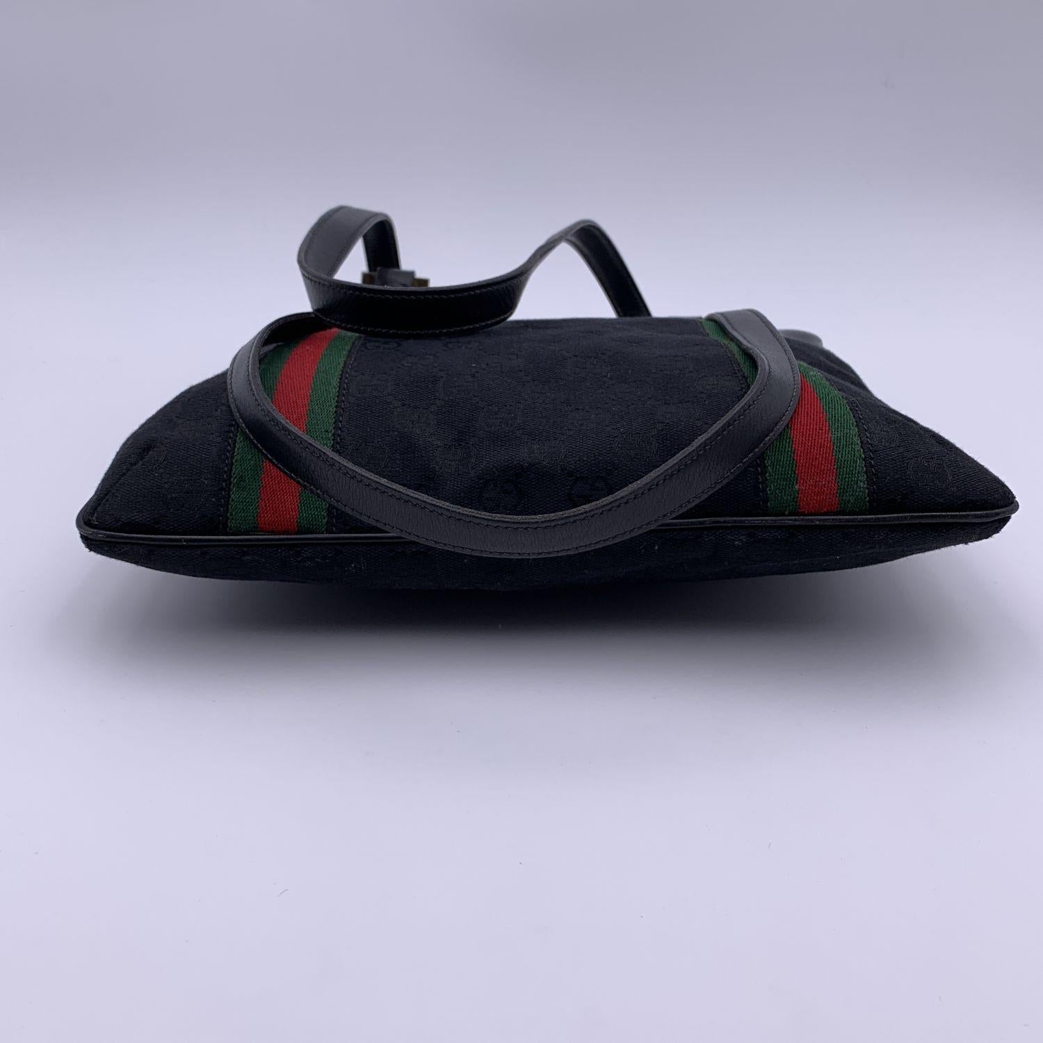 Women's Gucci Vintage Black GG Monogram Canvas Tote Bag with Stripes