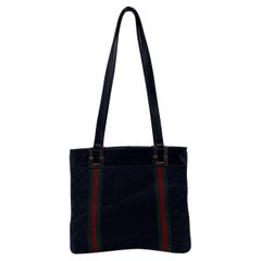 Gucci Vintage Black GG Monogram Canvas Tote Bag with Stripes