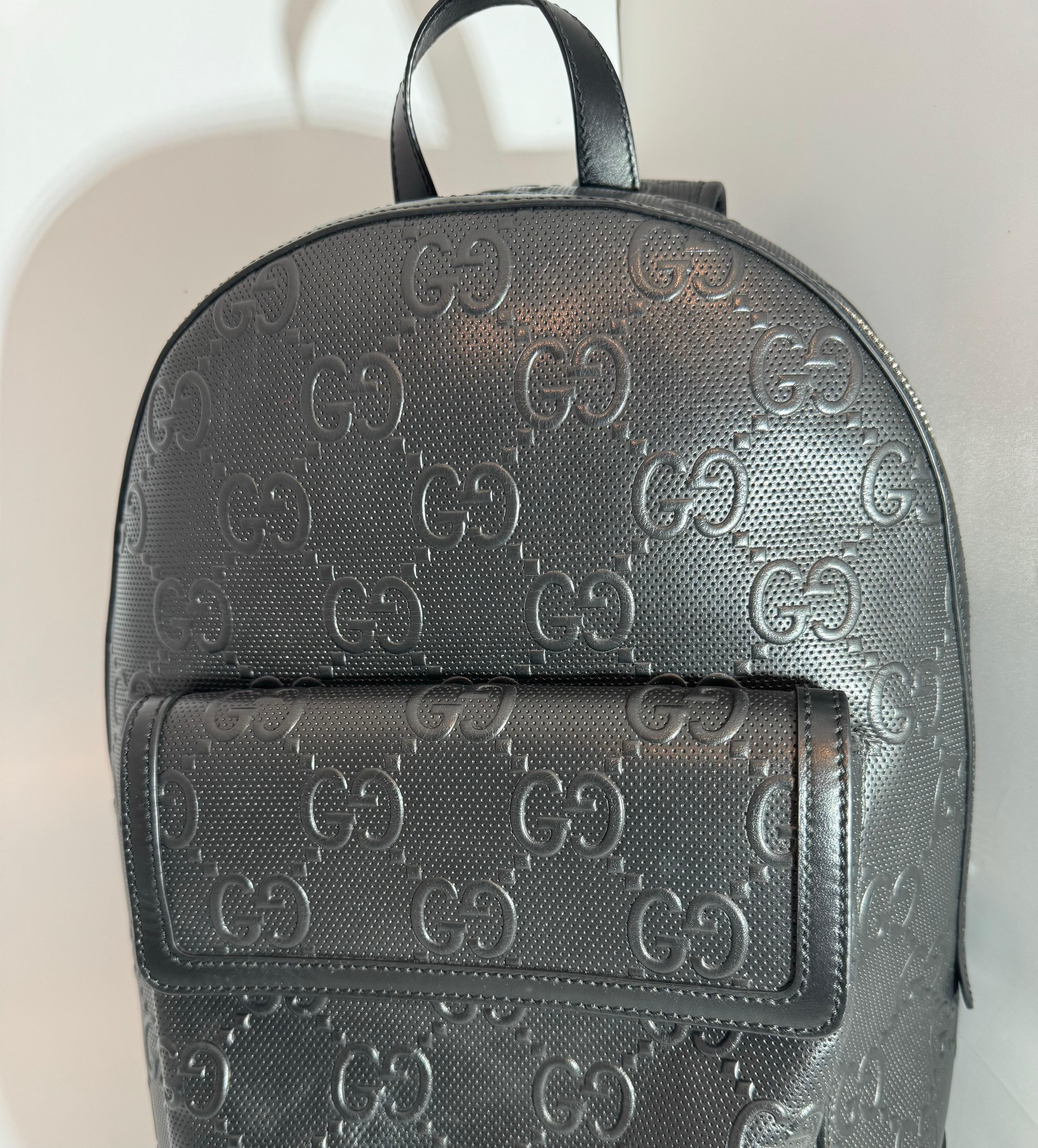 Gucci Vintage Black  GUCCI GG Embossed  Monogram Small  Day Back Pack Black For Sale 6