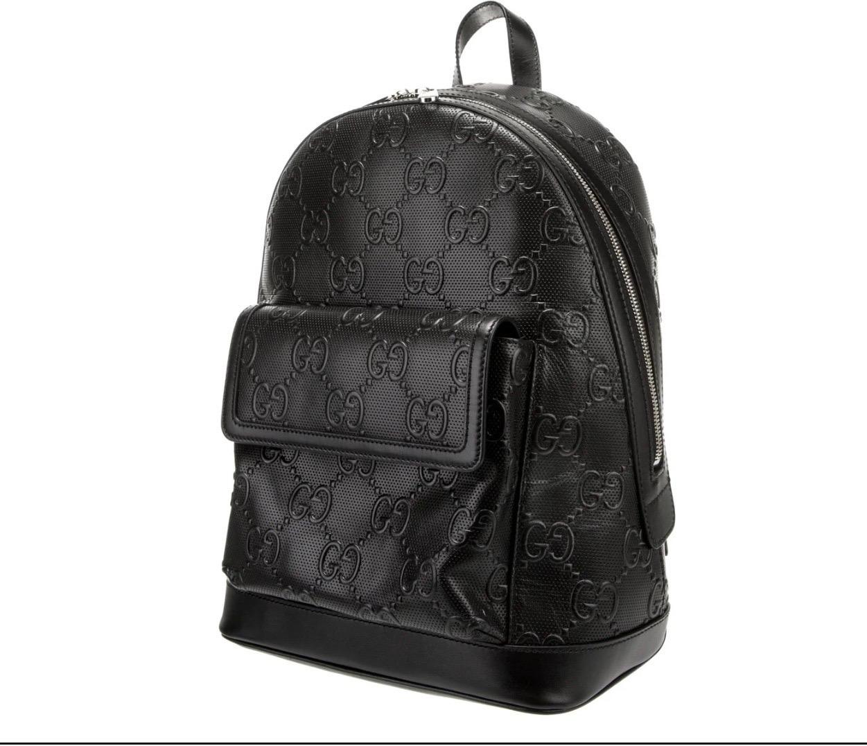 Gucci Vintage Black  GUCCI GG Embossed  Monogram Small  Day Back Pack Black For Sale 8
