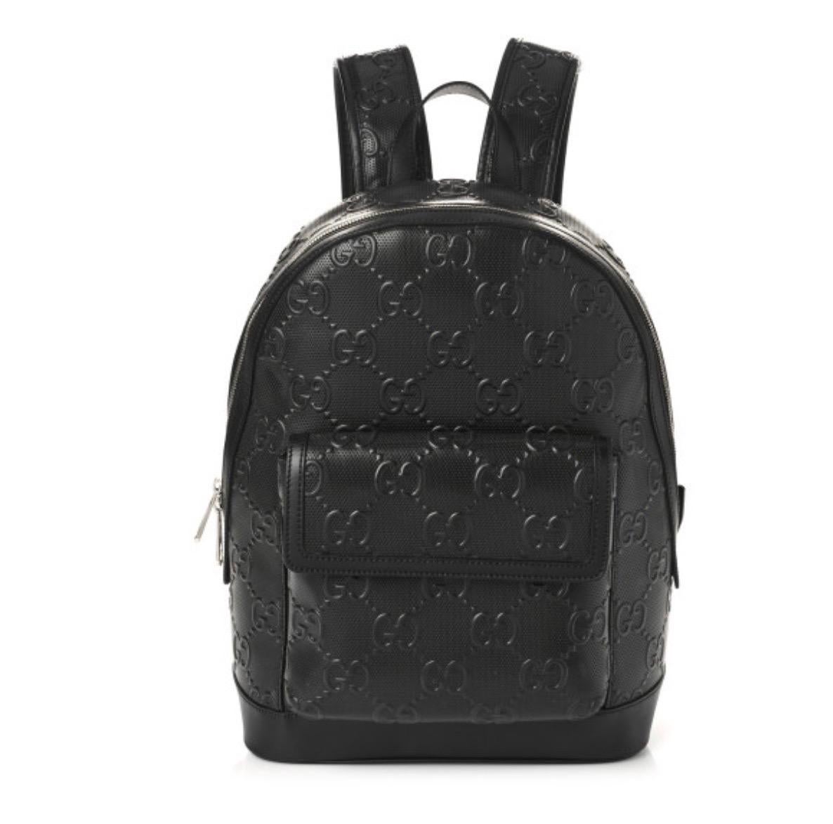 Gucci Vintage Black  GUCCI GG Embossed  Monogram Small  Day Back Pack Black For Sale 9