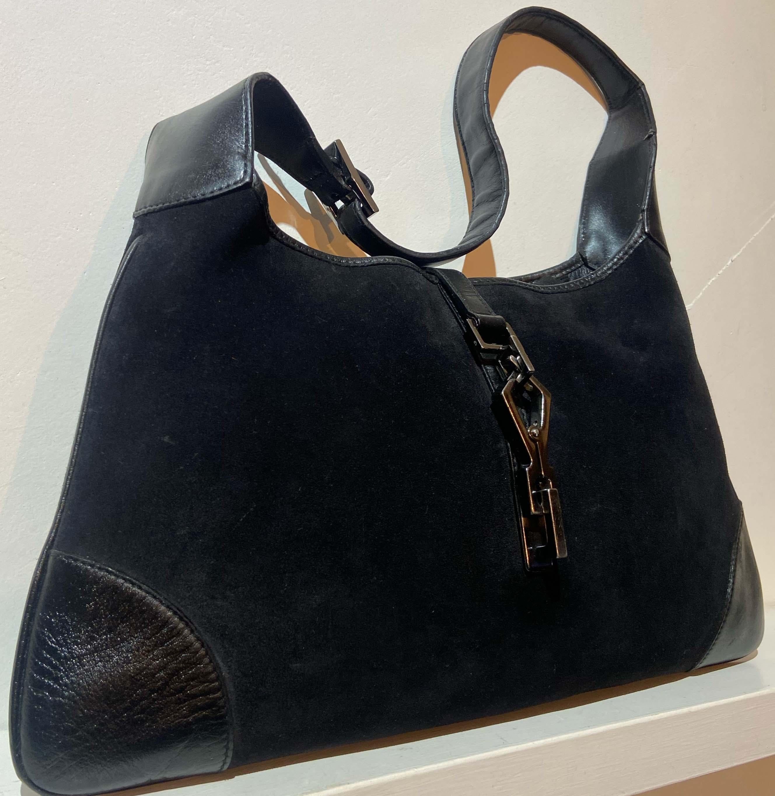 Gucci Vintage Black Jackie Suede Shoulder Bag In Excellent Condition In London, GB