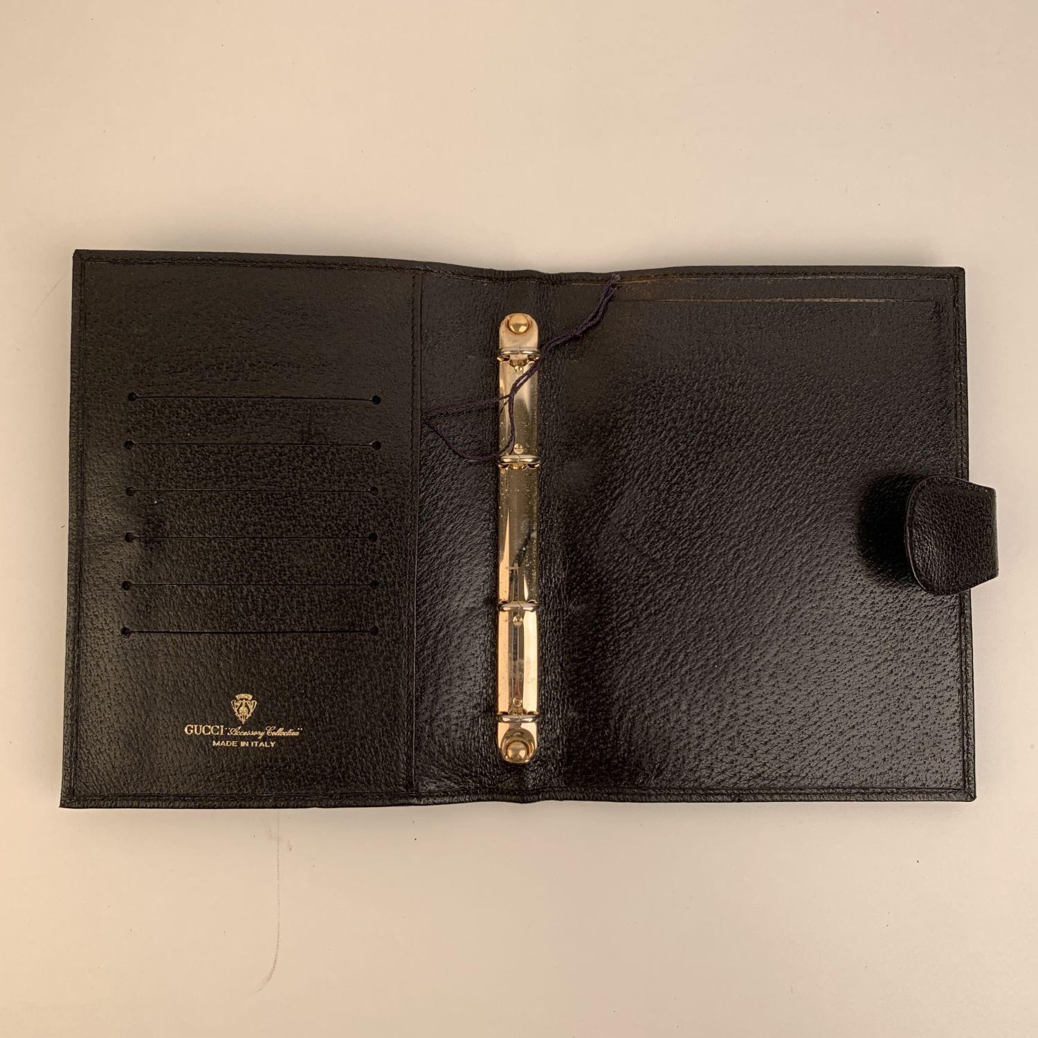 Women's Gucci Vintage Black Leather 4 Ring Agenda Cover with Stripes