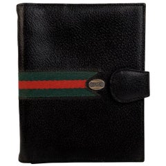 Gucci Vintage Black Leather 4 Ring Agenda Cover with Stripes
