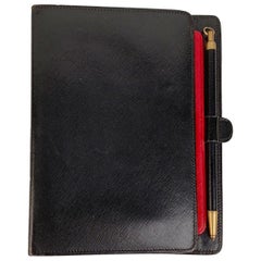 Gucci Used Black Leather 6 Ring Agenda Notebook with Pen