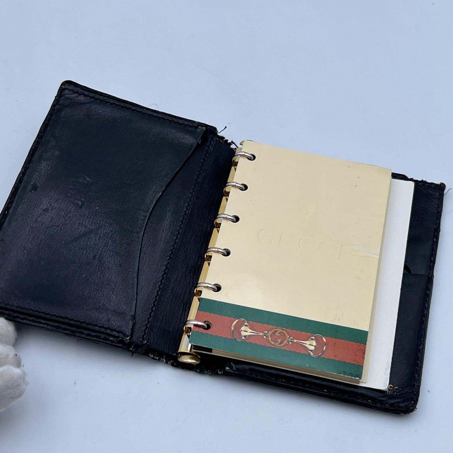 Gucci Vintage Black Leather 6 Ring Small Agenda with Sheets For Sale 1