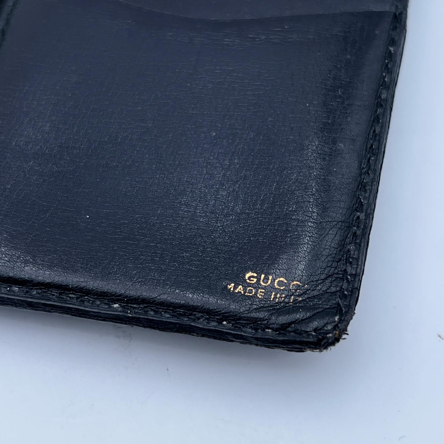 Gucci - Petit Agenda en cuir noir vintage à 6 anneaux avec feuilles Unisexe en vente