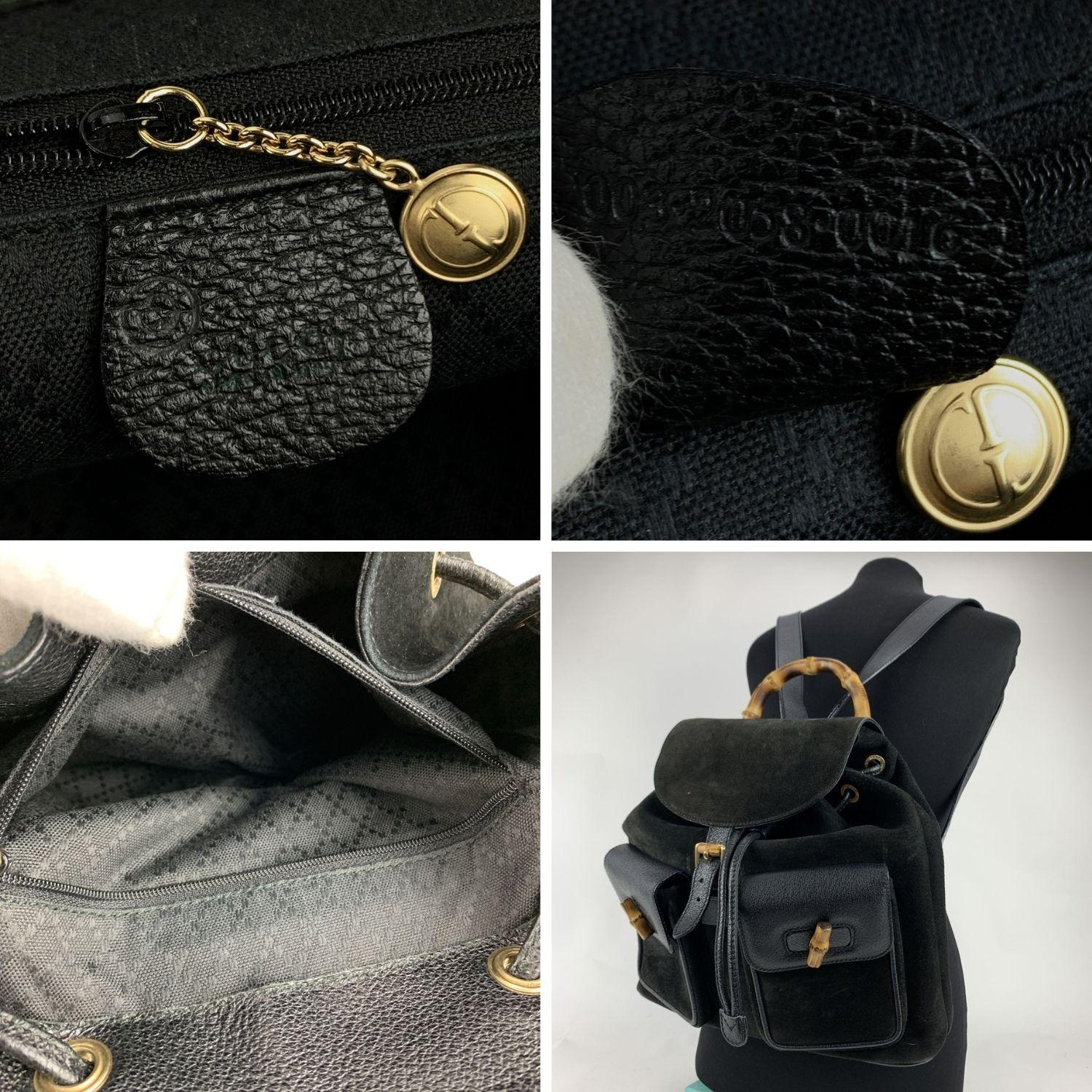 Gucci Vintage Black Leather and Suede Bamboo Backpack Bag 2