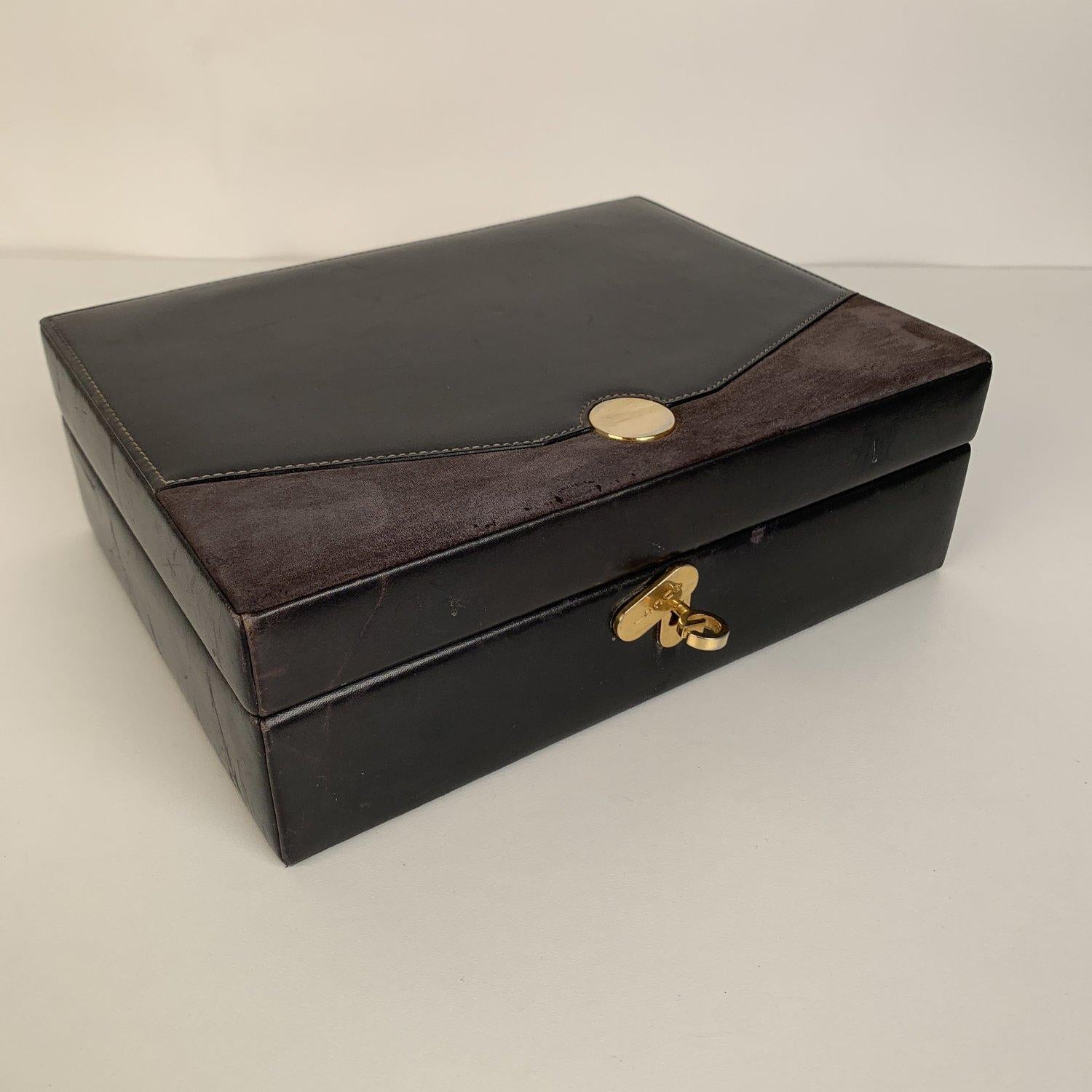 Gucci Vintage Black Leather and Suede Jewelry Case Box In Excellent Condition In Rome, Rome