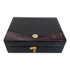 Gucci Vintage Black Leather and Suede Jewelry Case Box