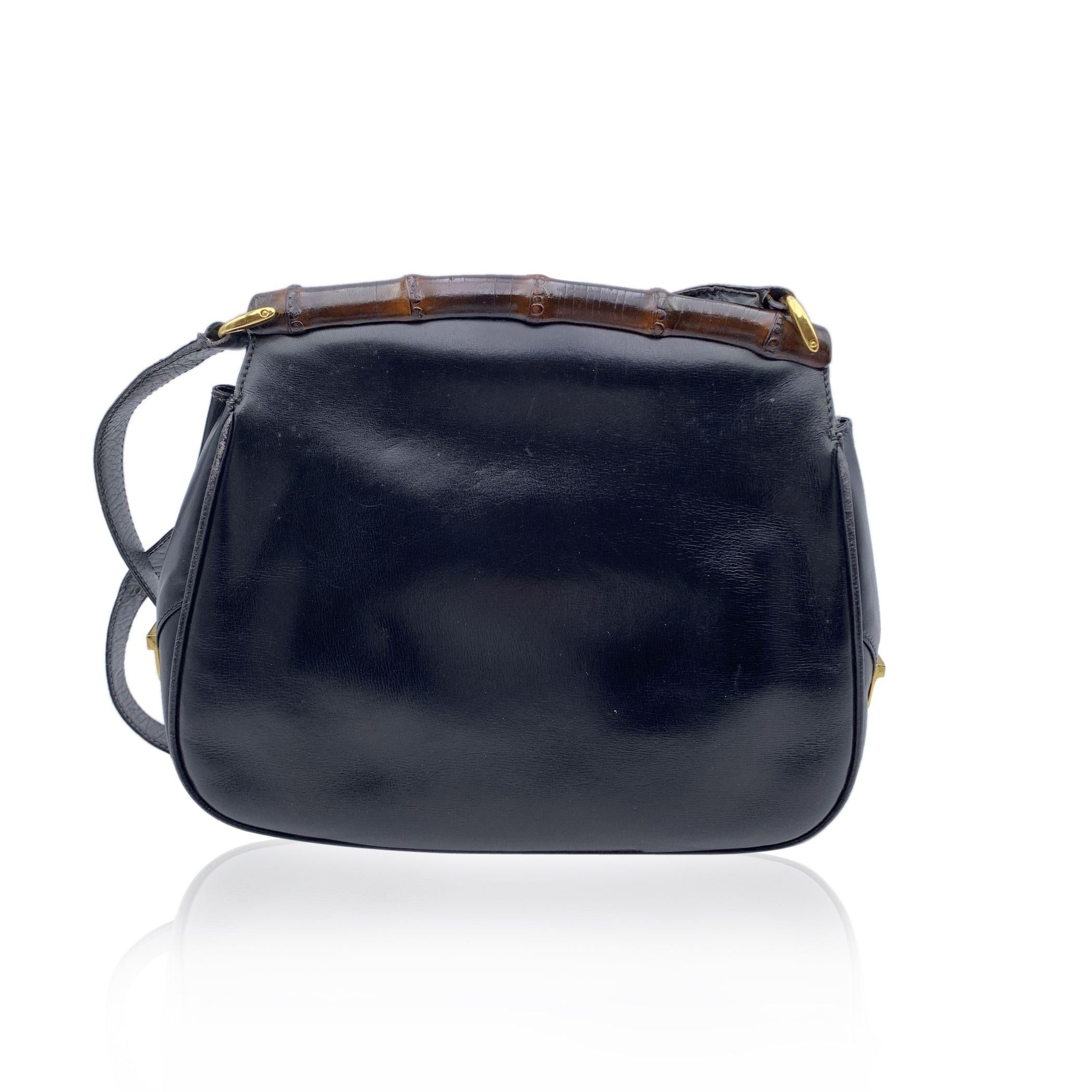 Gucci Vintage Black Leather Bamboo Flap Shoulder Bag In Good Condition In Rome, Rome