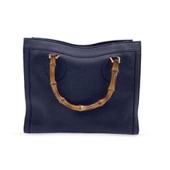 Gucci Vintage Black Leather Bamboo Princess Diana Tote Bag