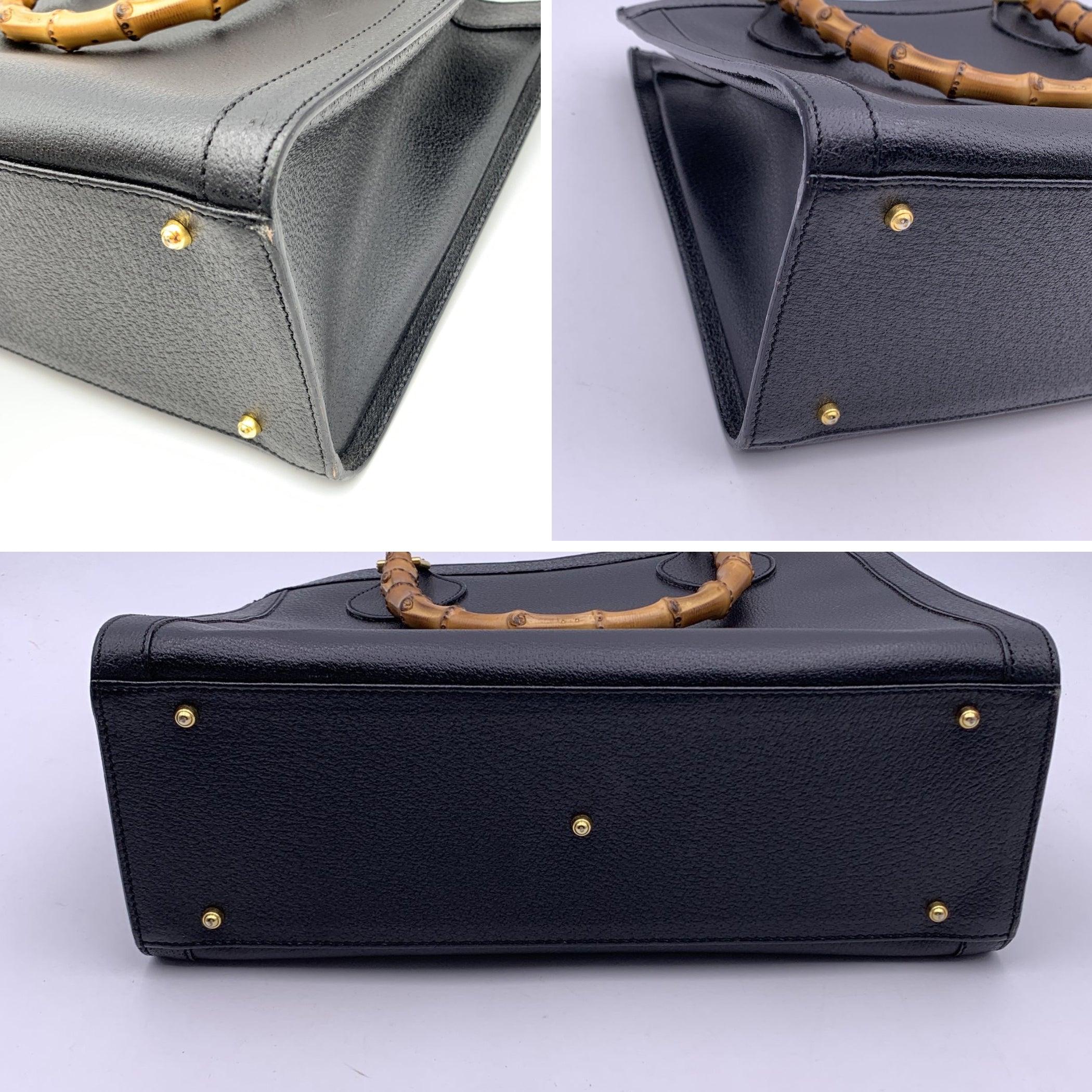 Gucci Vintage Black Leather Bamboo Princess Diana Tote Bag 1