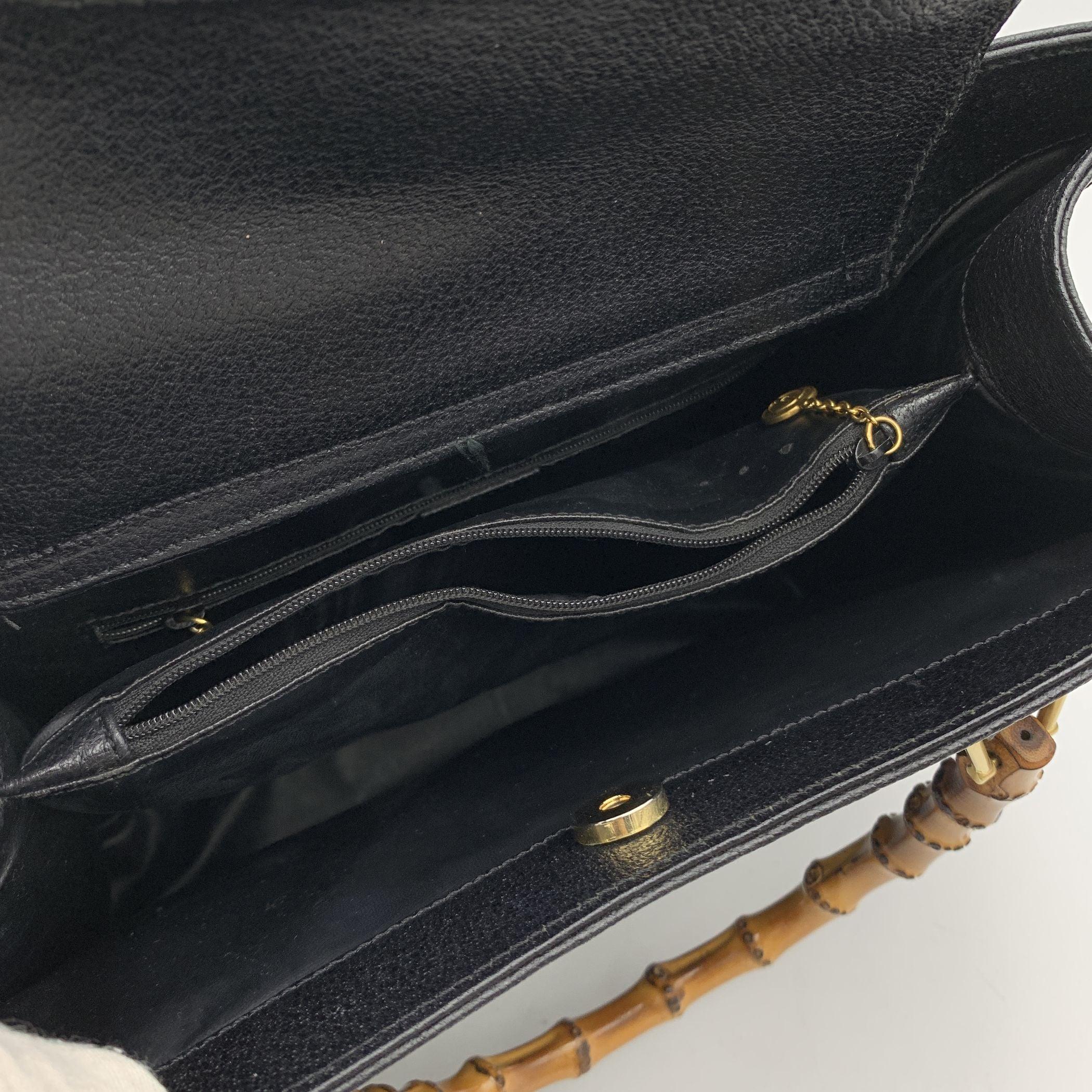 Gucci Vintage Black Leather Bamboo Princess Diana Tote Bag 2