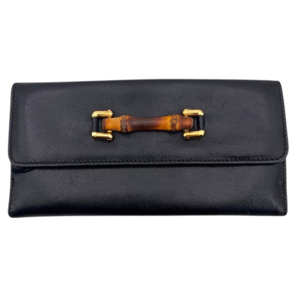 Gucci Portafoglio in pelle nera vintage Bamboo Portamonete