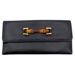 Gucci Vintage Black Leather Bamboo Wallet Coin Purse