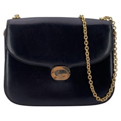 Gucci Vintage Black Leather Box Flap Shoulder Bag with Chain Strap