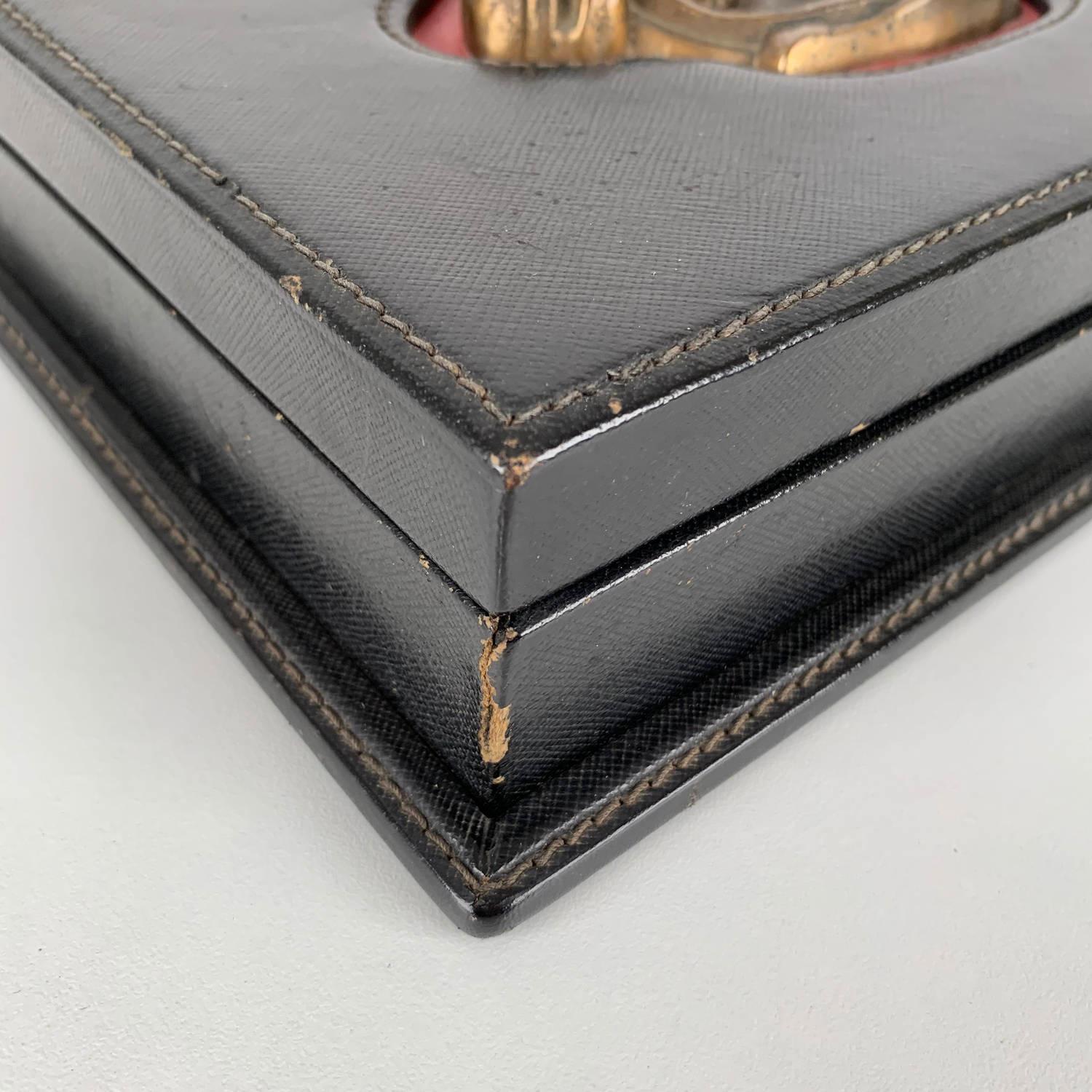 Gucci Vintage Black Leather Box with Brass Horse Head 1