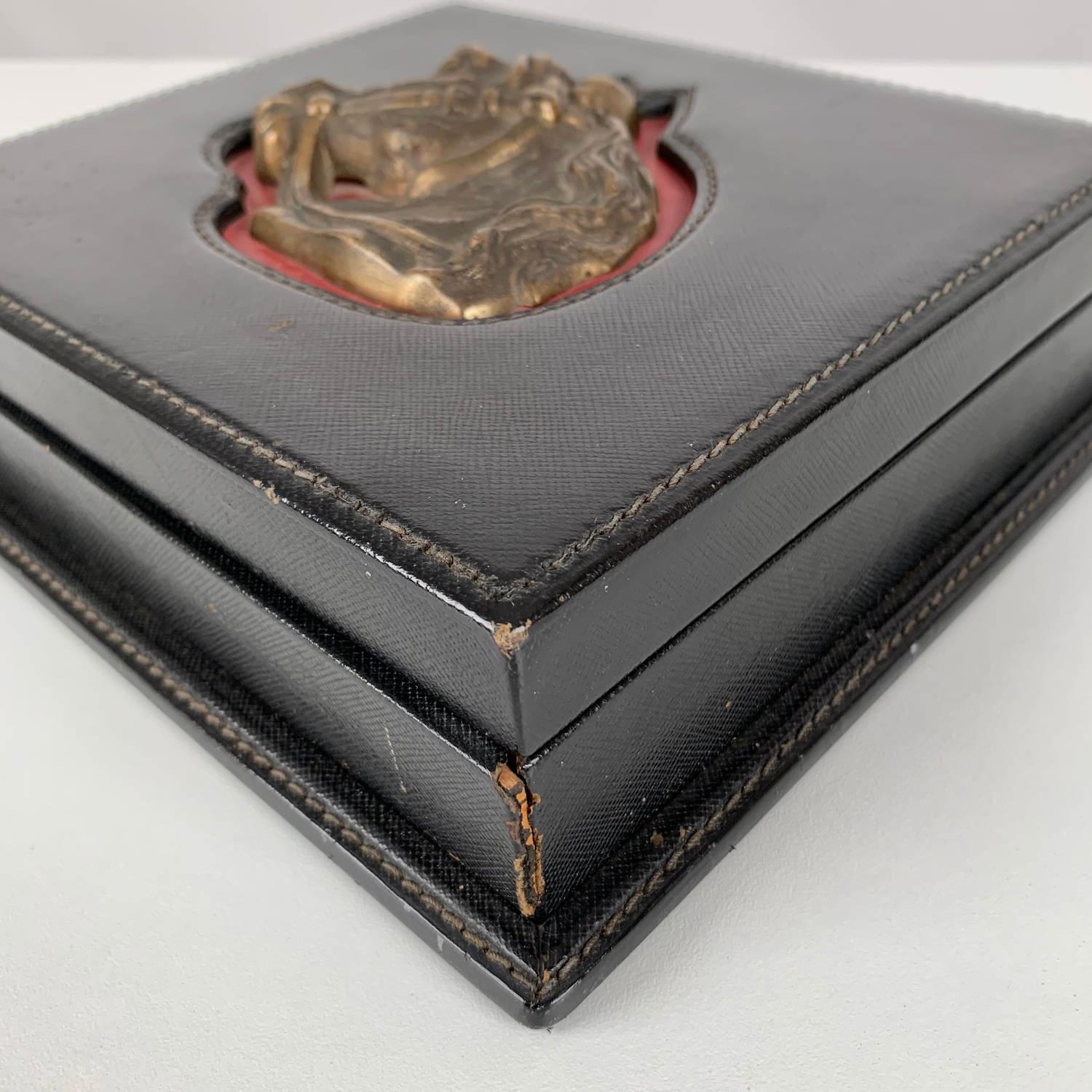 Gucci Vintage Black Leather Box with Brass Horse Head 2