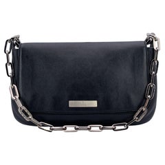 Gucci Vintage Black Leather Chain Flap Handbag Shoulder Bag