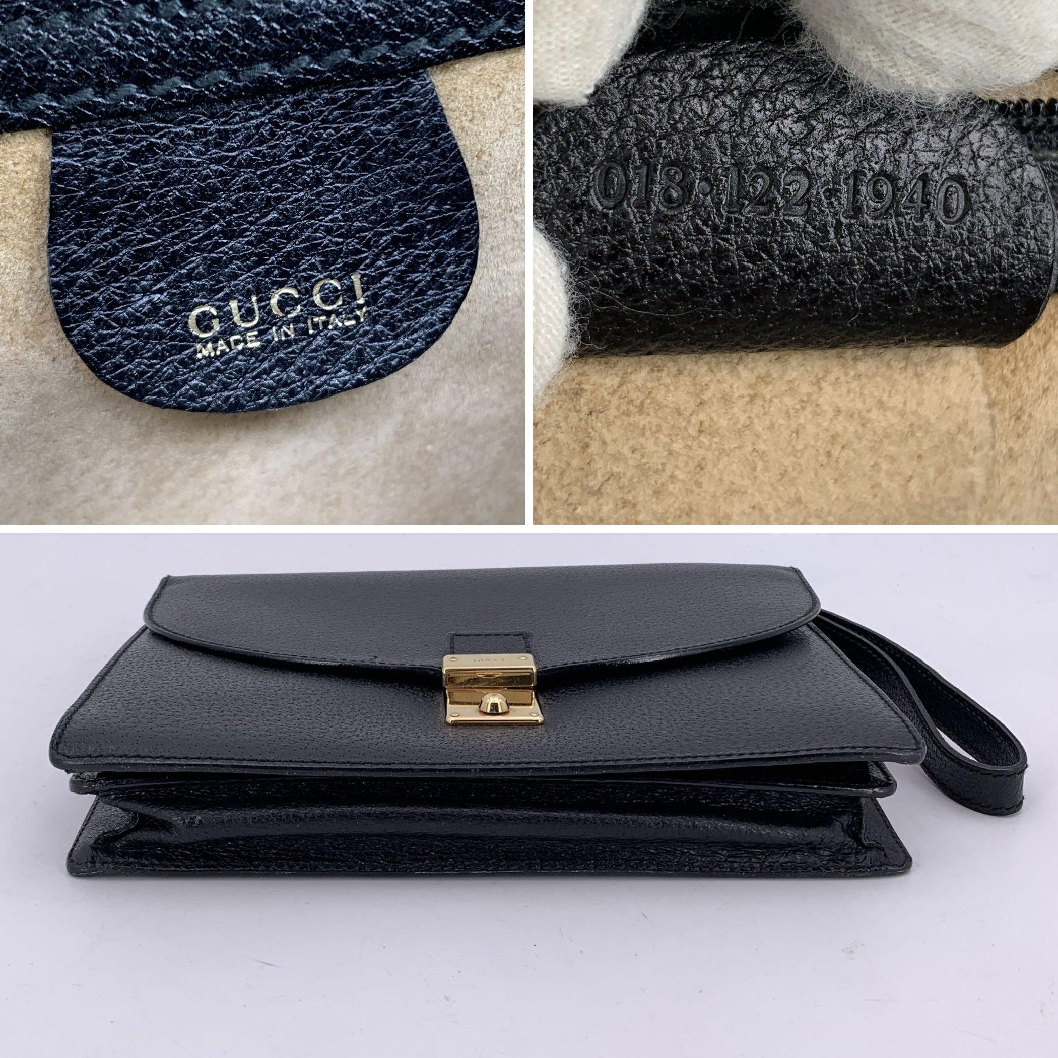 Pochette en cuir noir vintage de Gucci Sac à poignet en vente 1