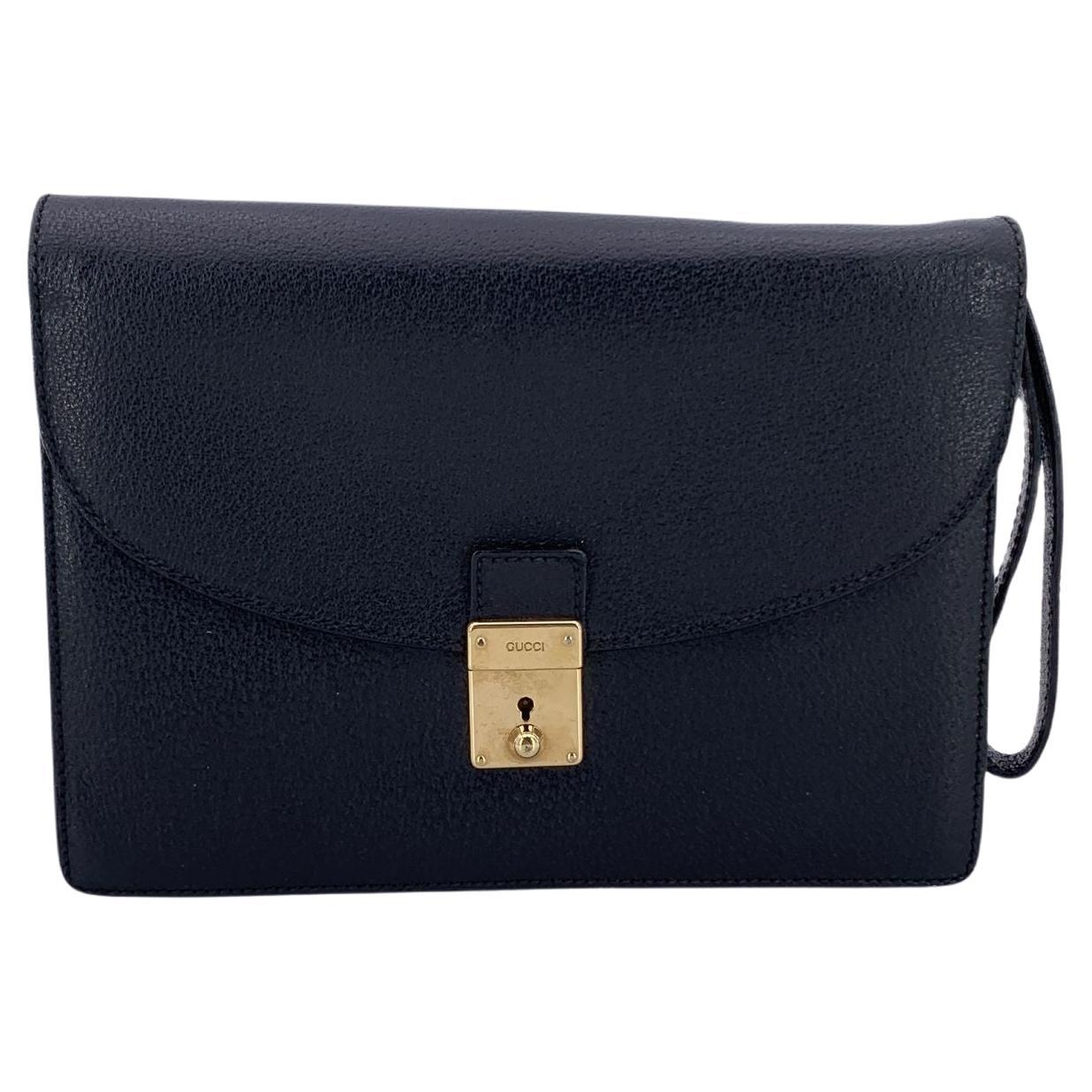 Gucci Vintage Black Leder Clutch Bag Handgelenkstasche Handgelenkstasche