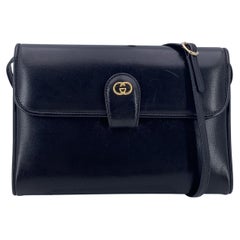 Gucci Retro Black Leather Convertible Bag Clutch Shoulder Bag