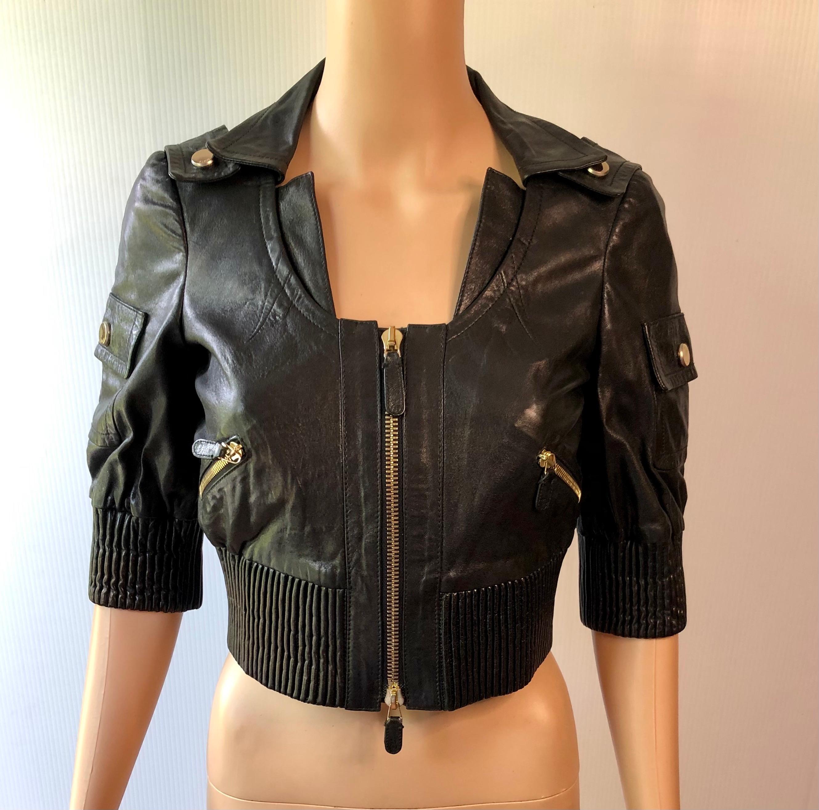 black leather crop top jacket