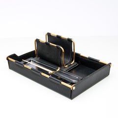 Gucci Vintage Black Leather Desk Set 1970s