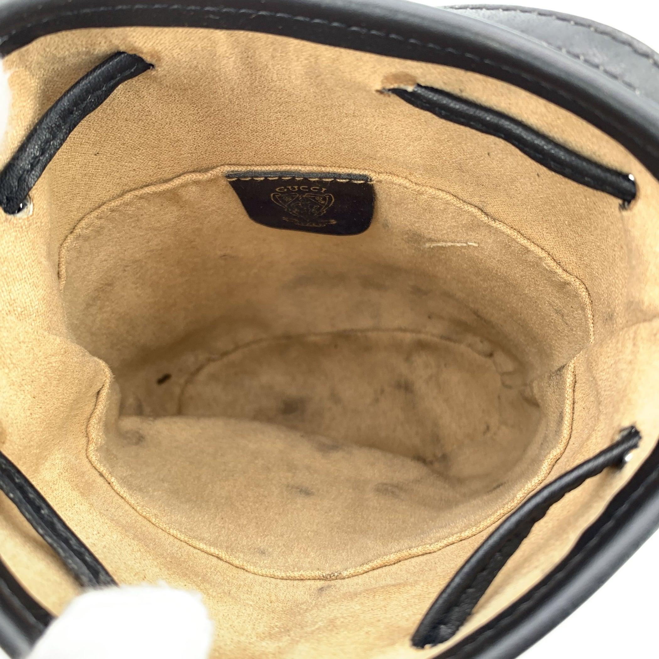 Gucci Vintage Black Leather Drawstring Mini Bucket Bag For Sale 1