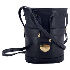 Gucci Vintage Black Leather Drawstring Mini Bucket Bag