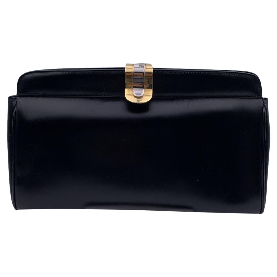 Gucci Vintage Black Leather Evening Bag Clutch Handbag