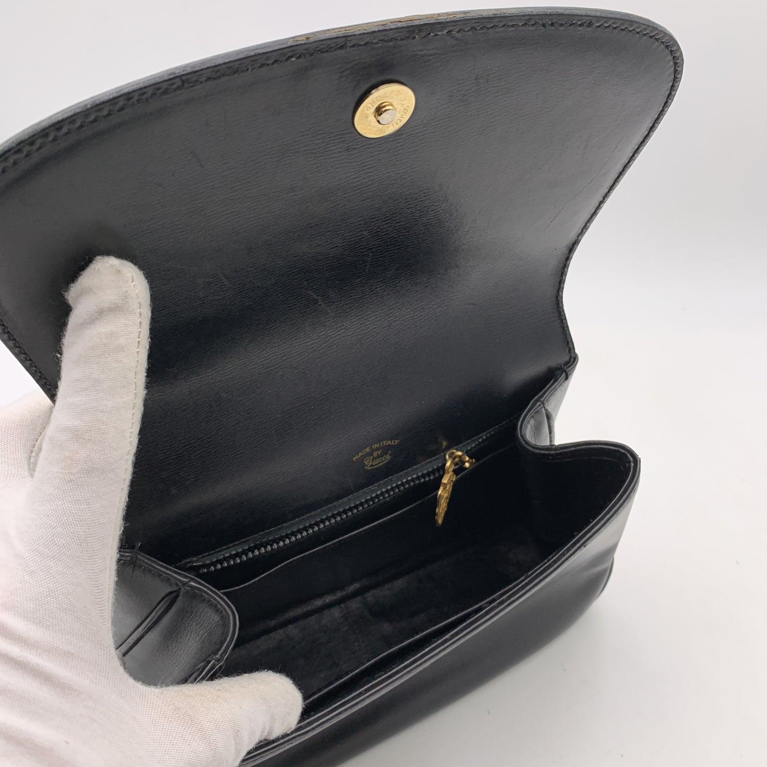 Gucci Vintage Black Leather Flap Handbag Top Handle Bag 1