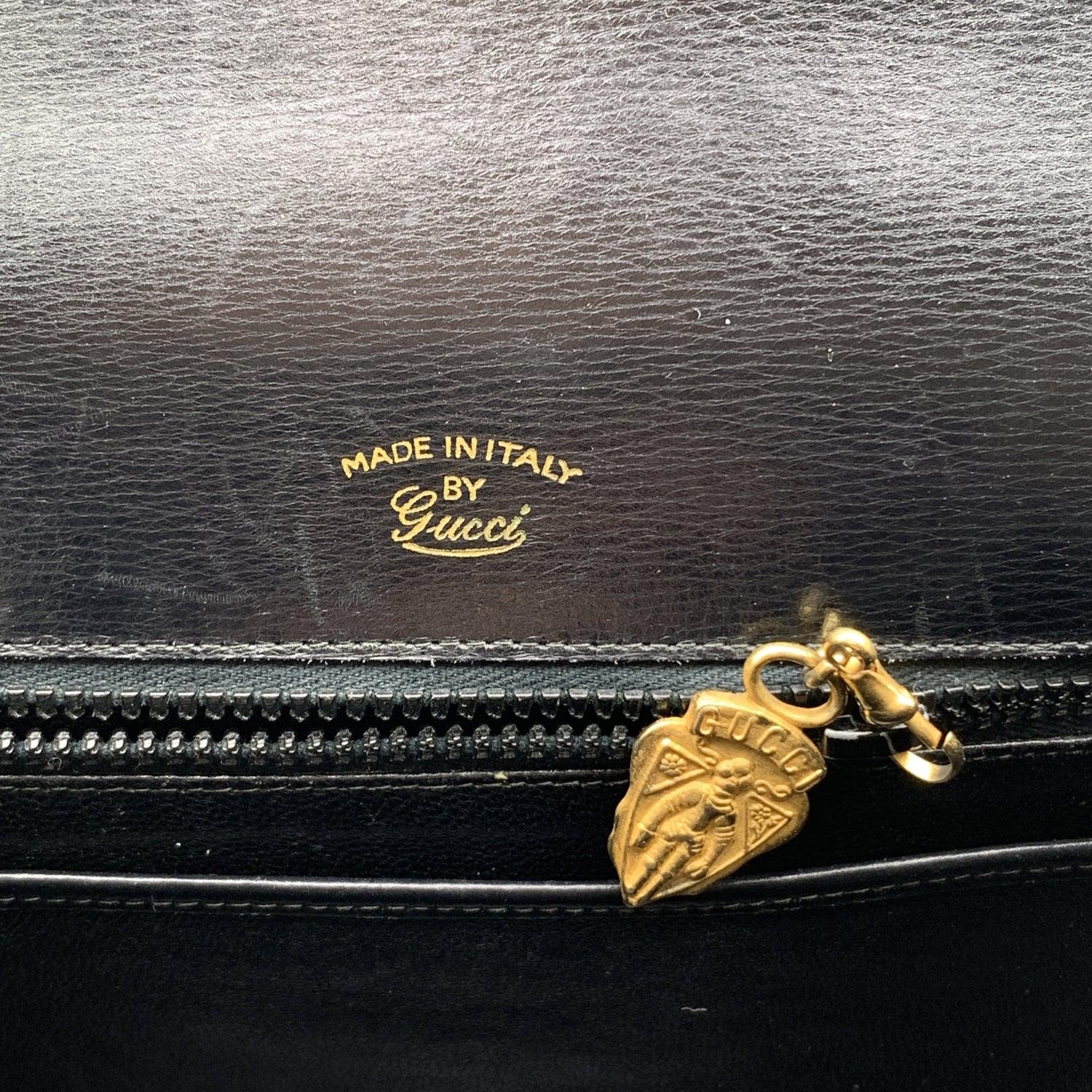 Gucci Vintage Black Leather Flap Handbag Top Handle Bag 2