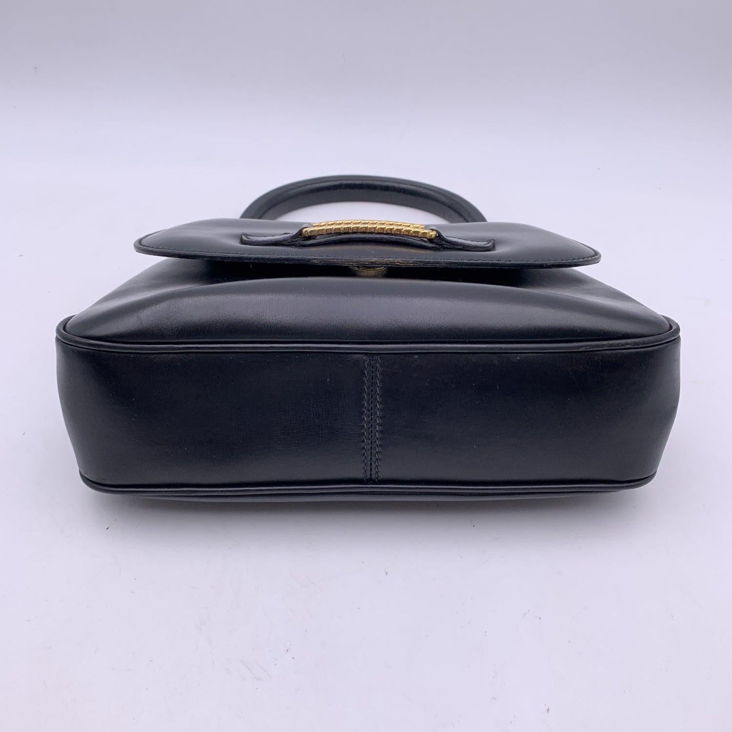 Gucci Vintage Black Leather Flap Handbag Top Handle Bag 3