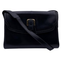 Gucci Vintage Black Leather Flap Shoulder Bag Crossbody