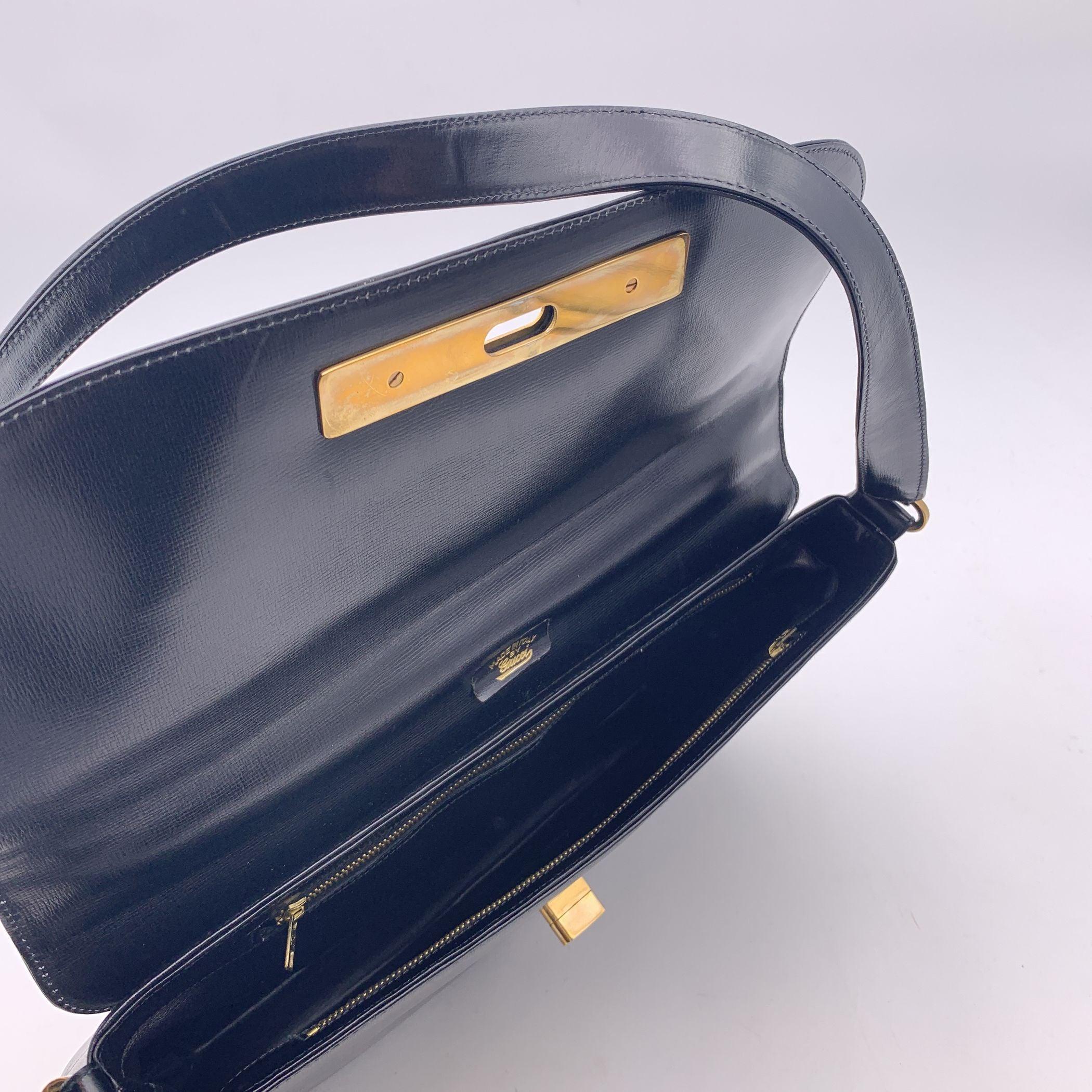 Gucci Vintage Black Leather Flap Shoulder Bag Handbag 2