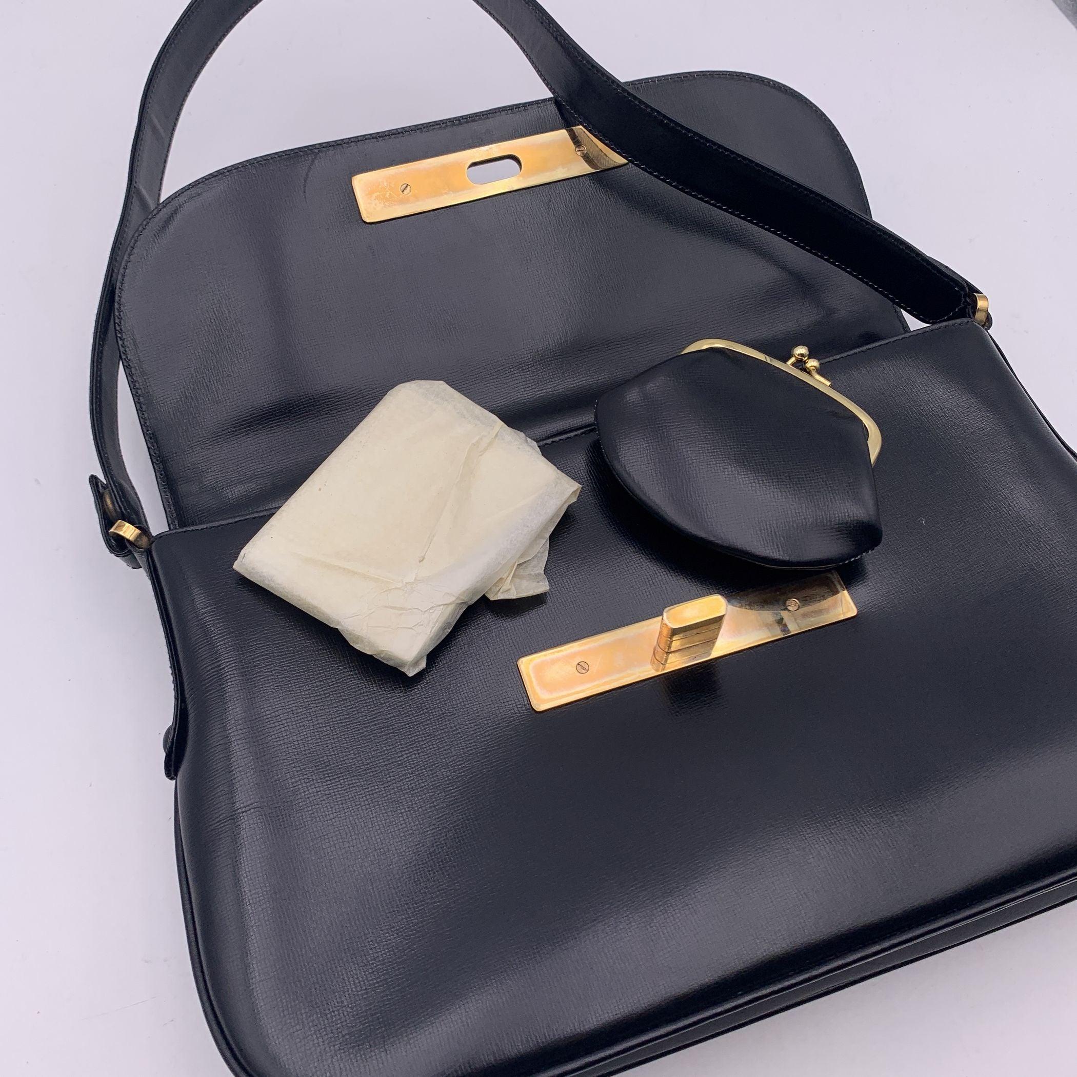 Gucci Vintage Black Leather Flap Shoulder Bag Handbag 3
